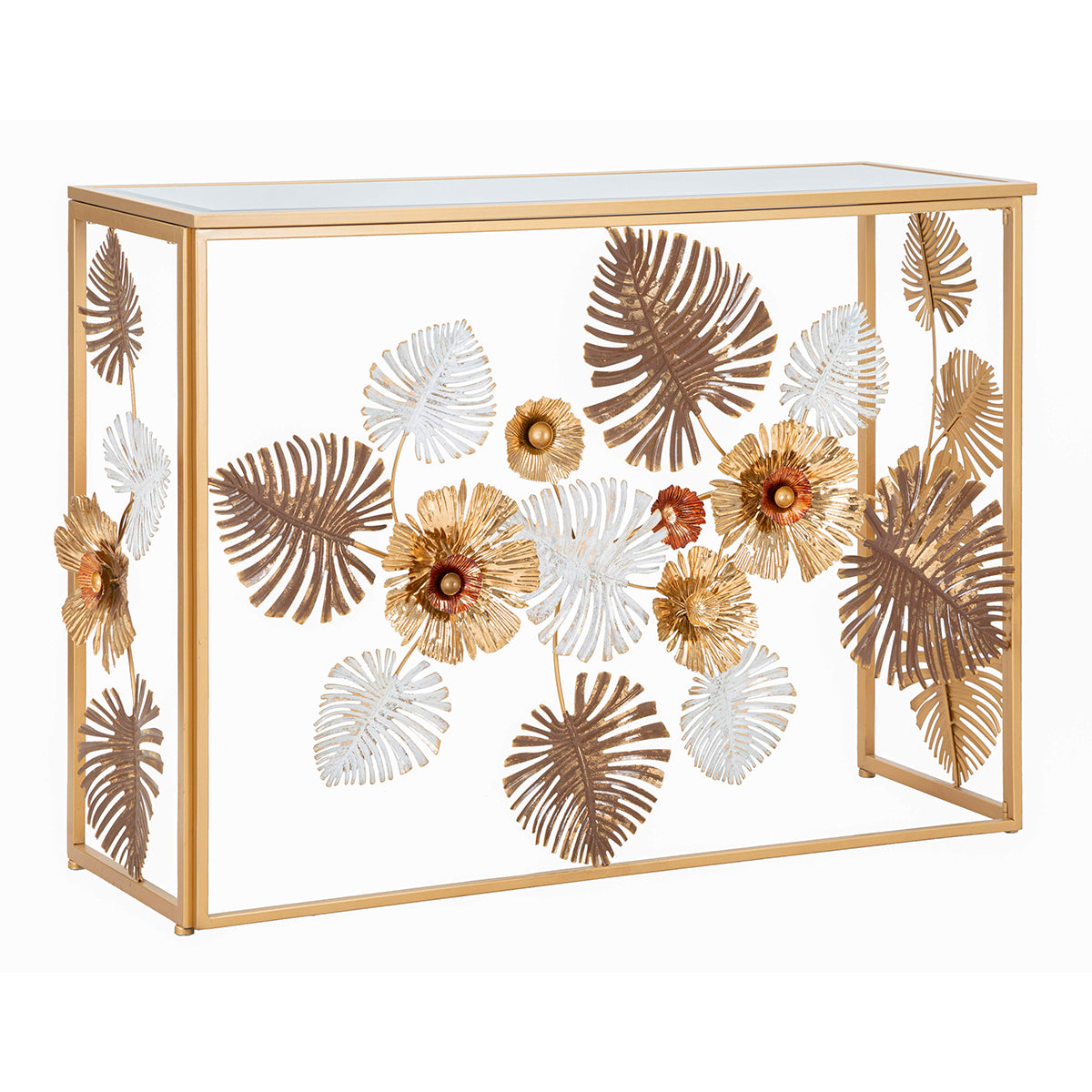 Console en métal et plateau en miroir Flora Dorée - vue 2