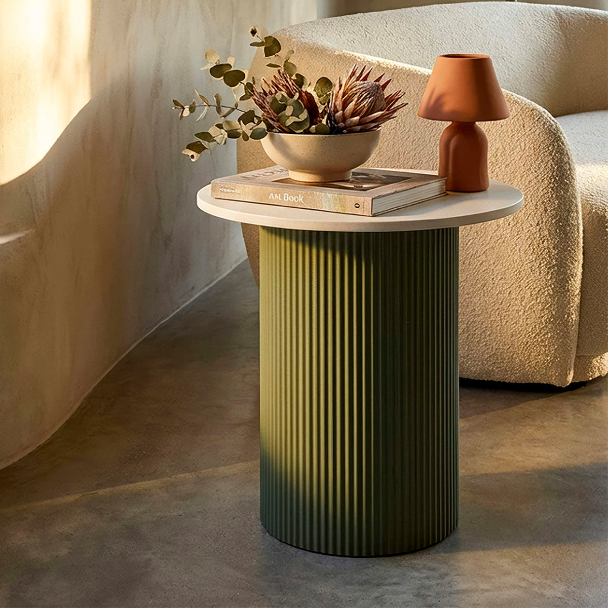 Bout de canapé 40 cm effet marbre Frieda Vert et Blanc