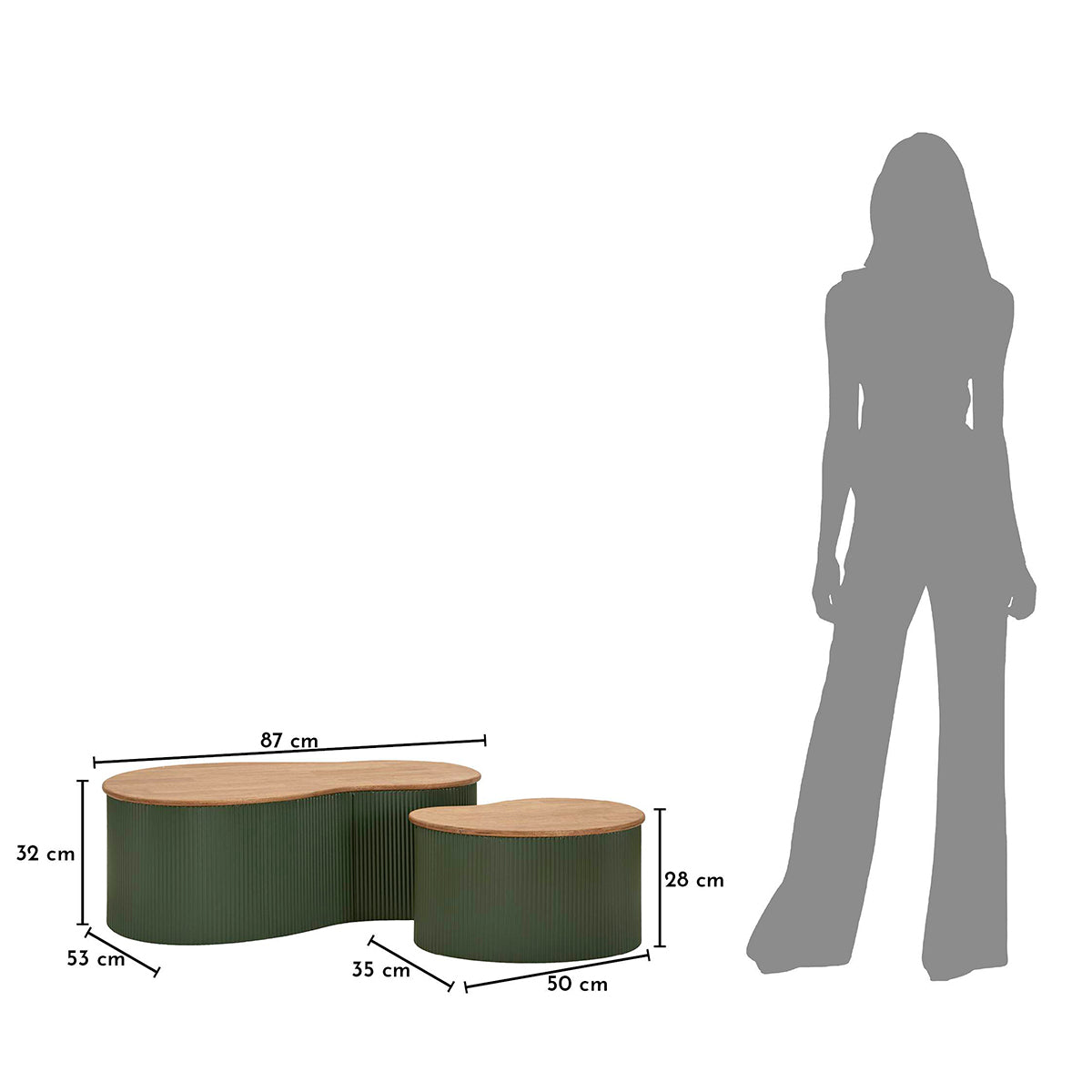 Lot de 2 tables basses 87 cm et 50 cm Frieda Vert et Bois - vue 9