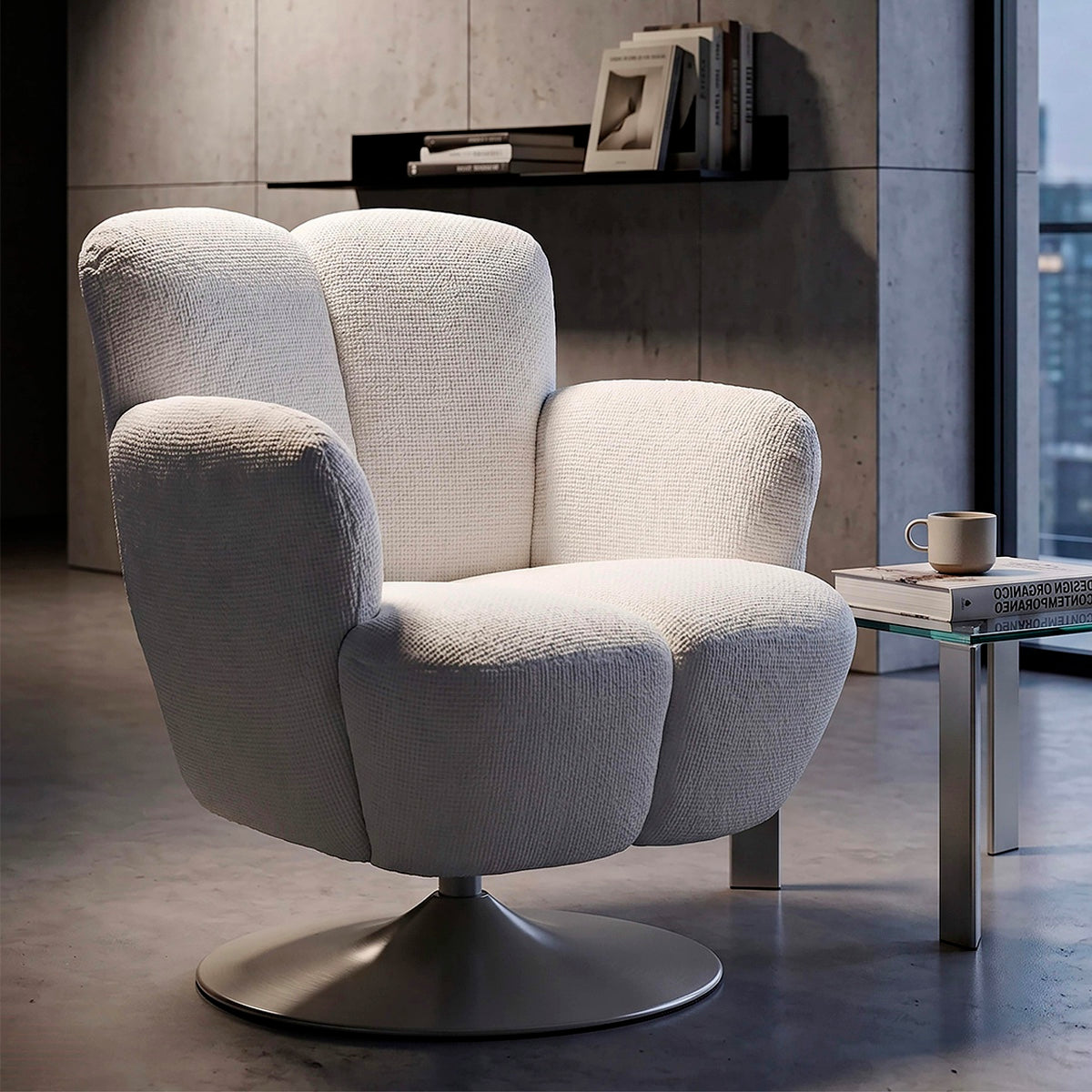 Fauteuil pivotant Jesse tissu chenille Blanc