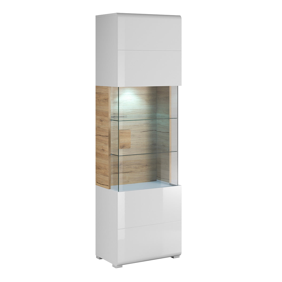 Vitrine 1 porte avec LED Jules Blanc et Bois