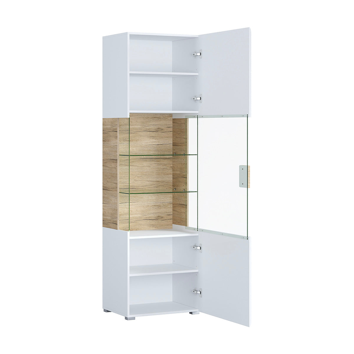 Vitrine 1 porte avec LED Jules Blanc et Bois