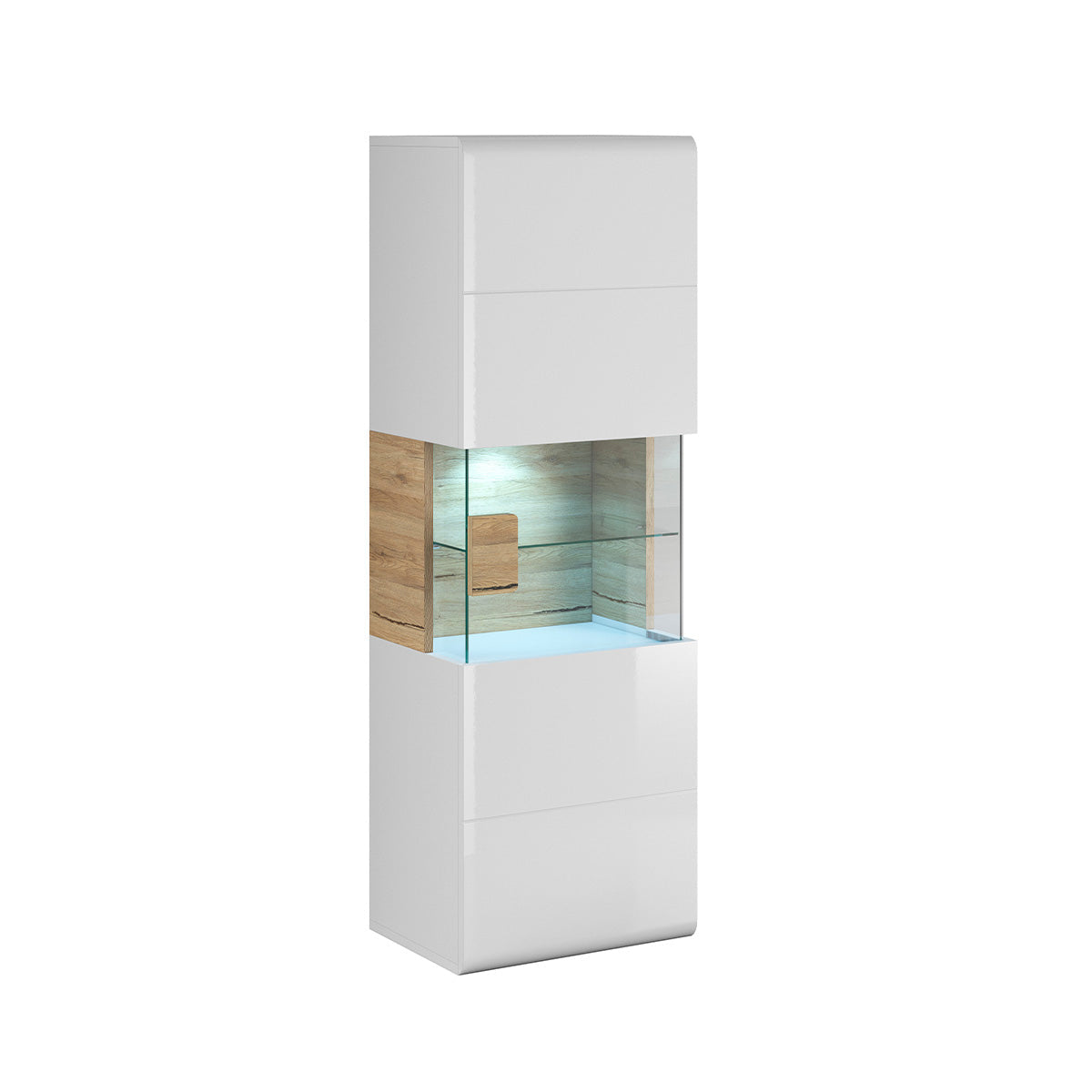 Vitrine murale 1 porte avec LED Jules Blanc et Bois