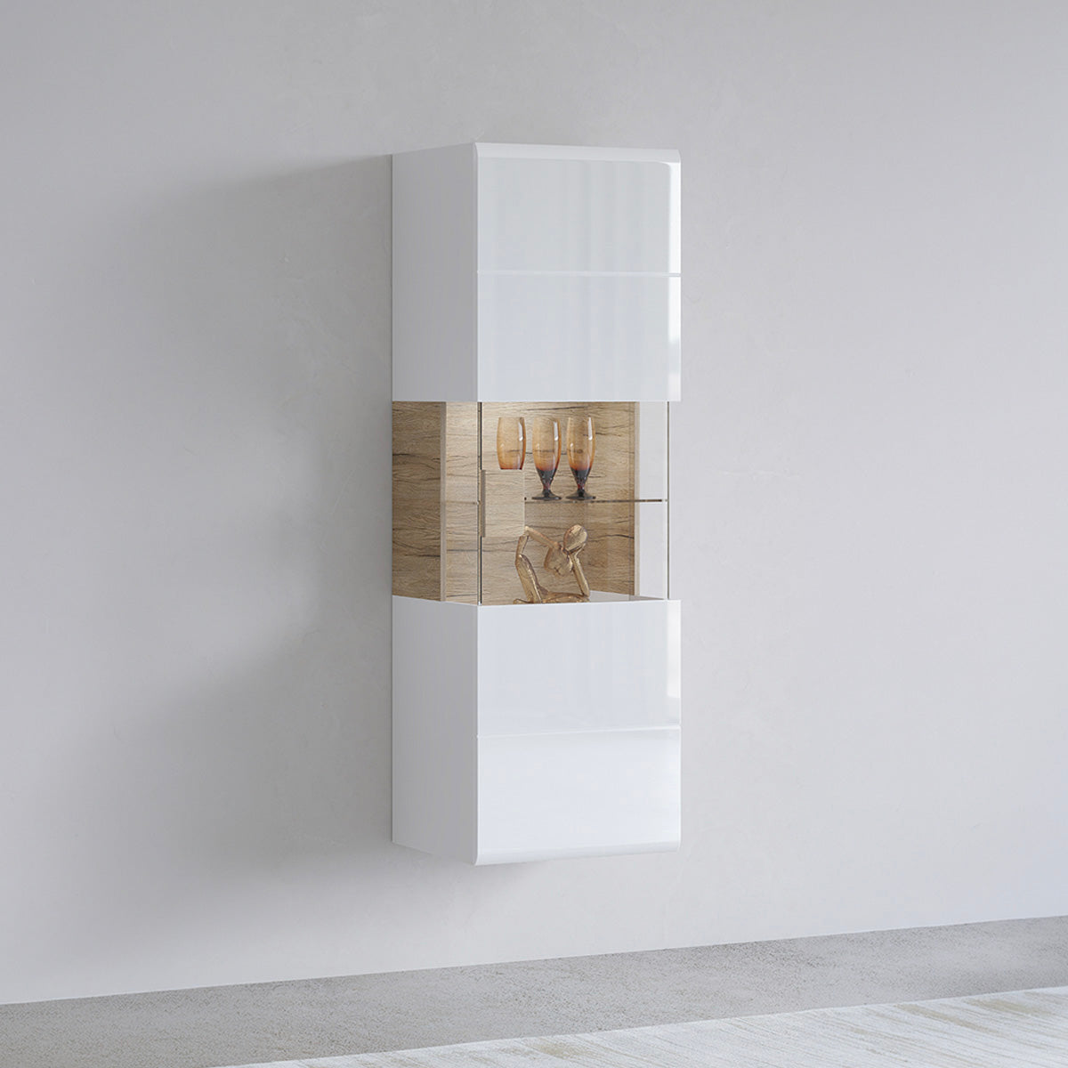Vitrine murale 1 porte avec LED Jules Blanc et Bois