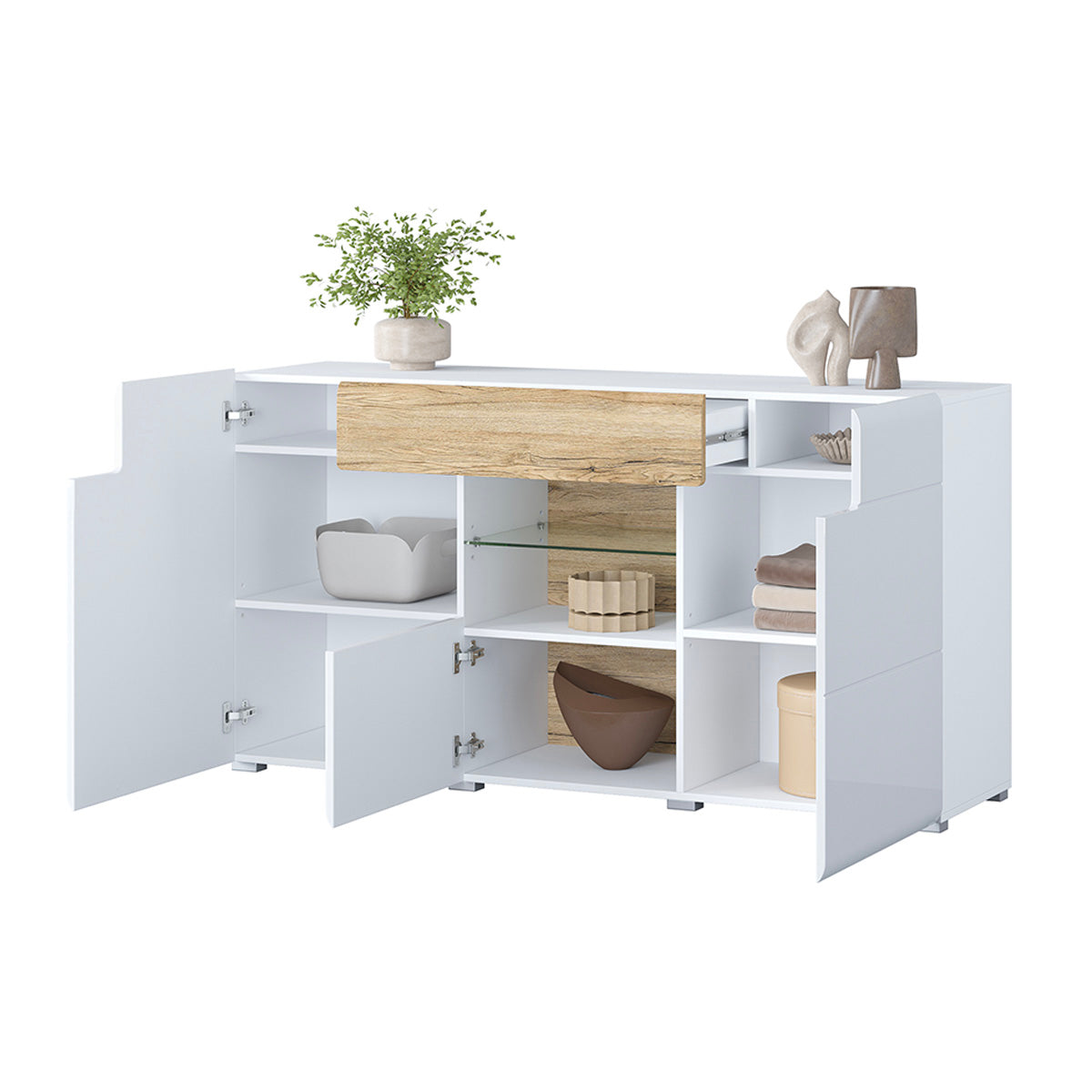 Buffet 3 portes 1 tiroir Jules Blanc et Bois