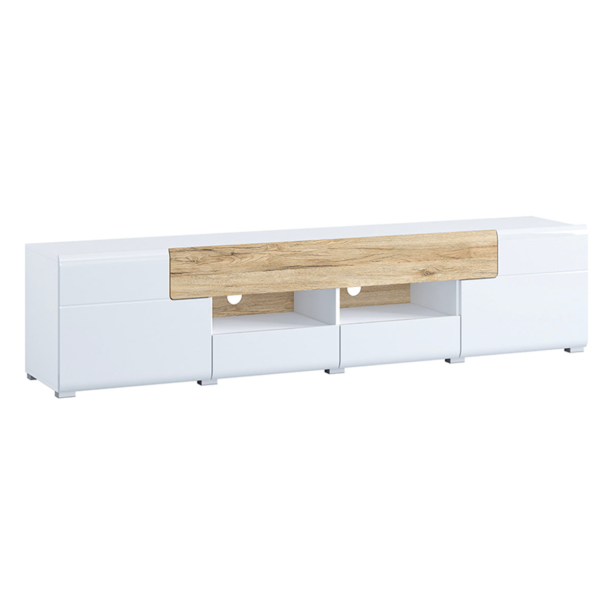 Meuble TV 2 portes 2 tiroirs 208 cm Jules Blanc et Bois