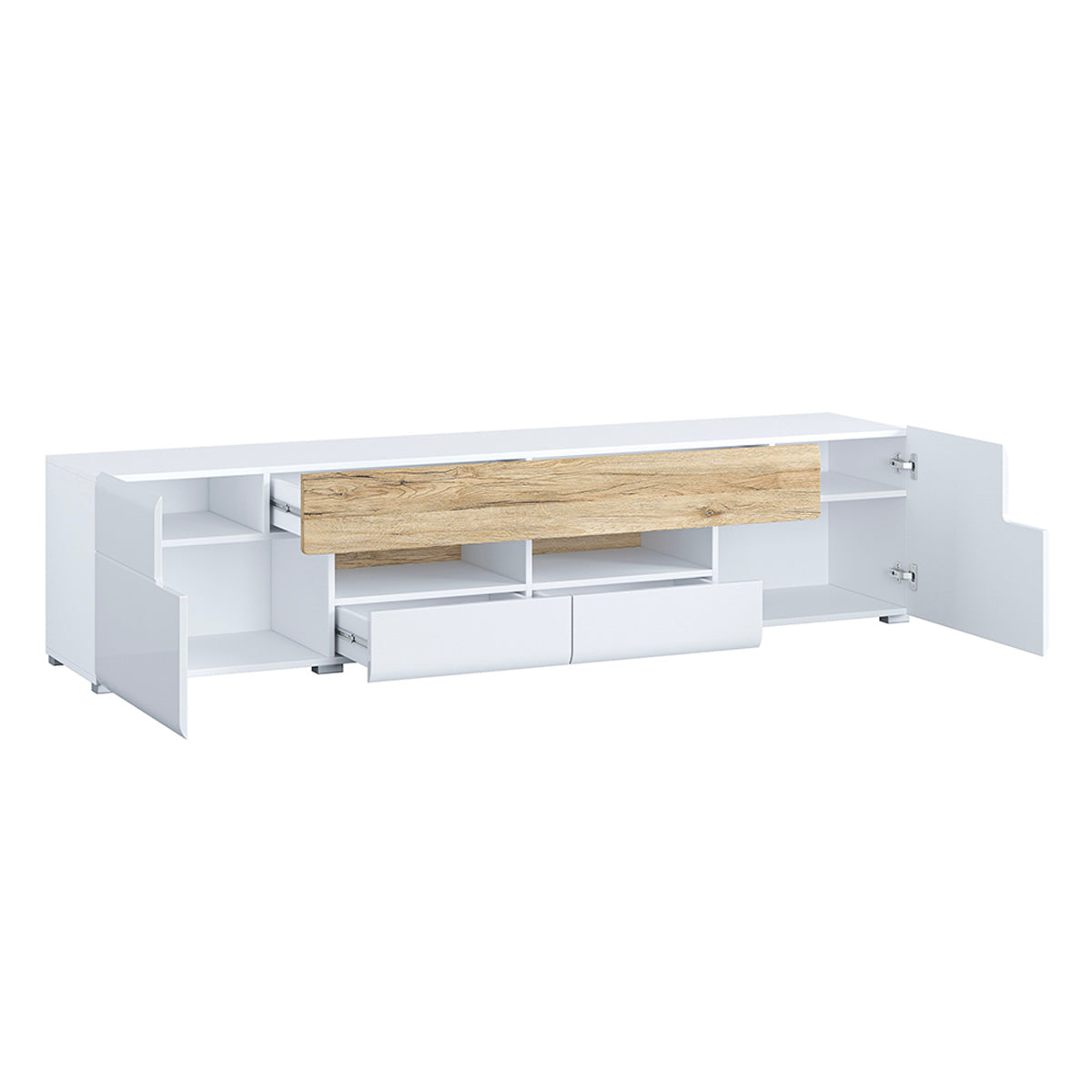 Meuble TV 2 portes 2 tiroirs 208 cm Jules Blanc et Bois
