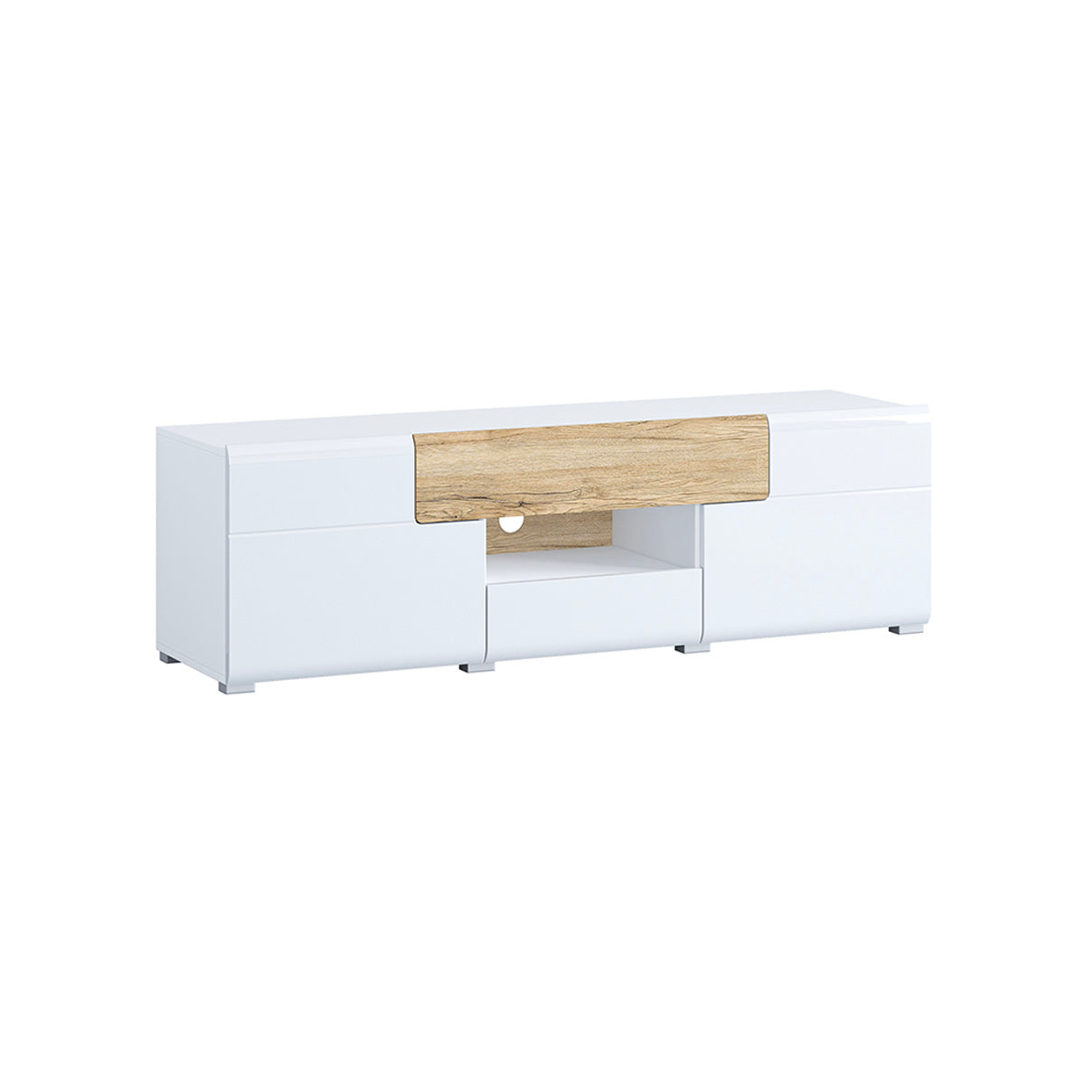 Meuble TV 2 portes 2 tiroirs 159 cm Jules Blanc et Bois