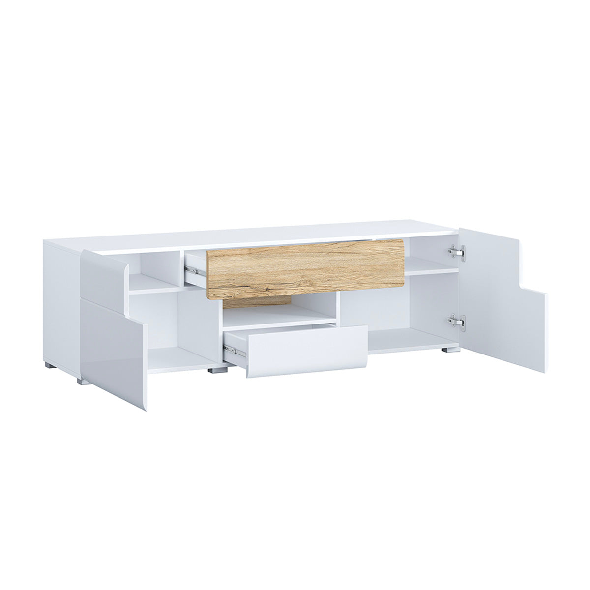 Meuble TV 2 portes 2 tiroirs 159 cm Jules Blanc et Bois