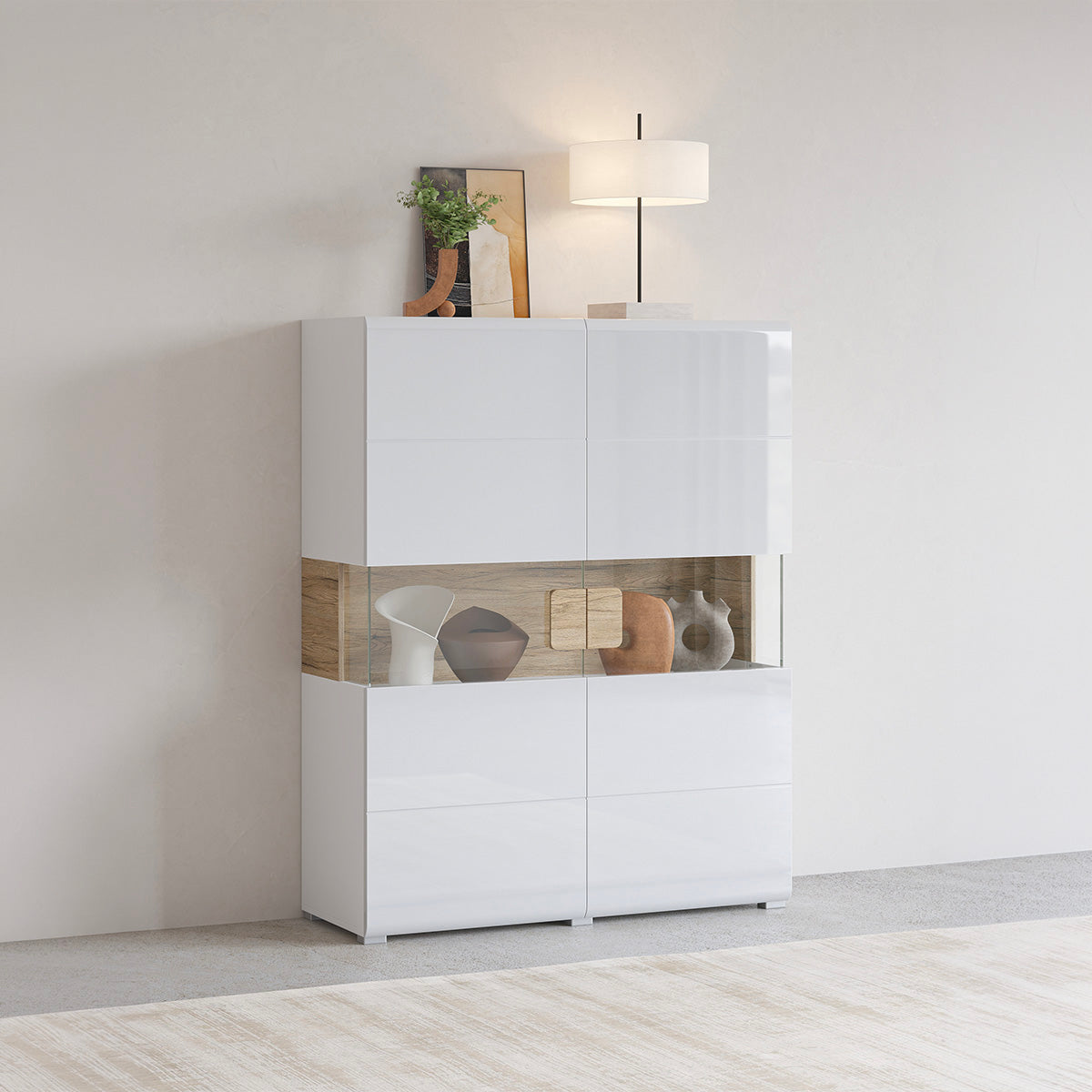 Vaisselier 2 portes avec LED Jules Blanc et Bois