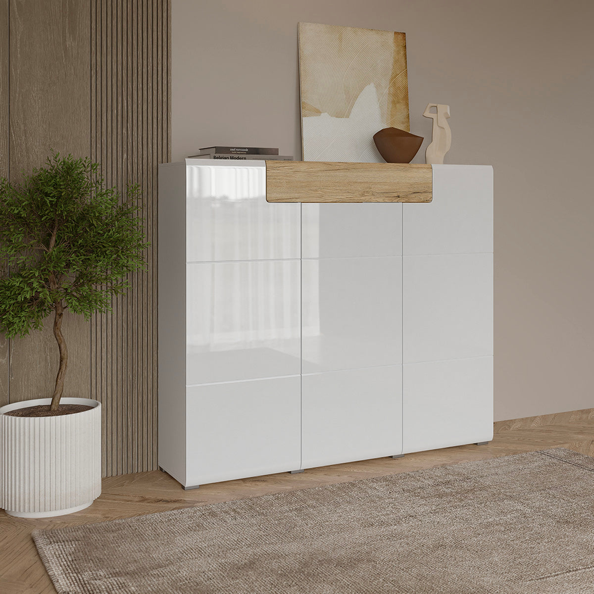 Buffet haut 3 portes 1 tiroir Jules Blanc et Bois