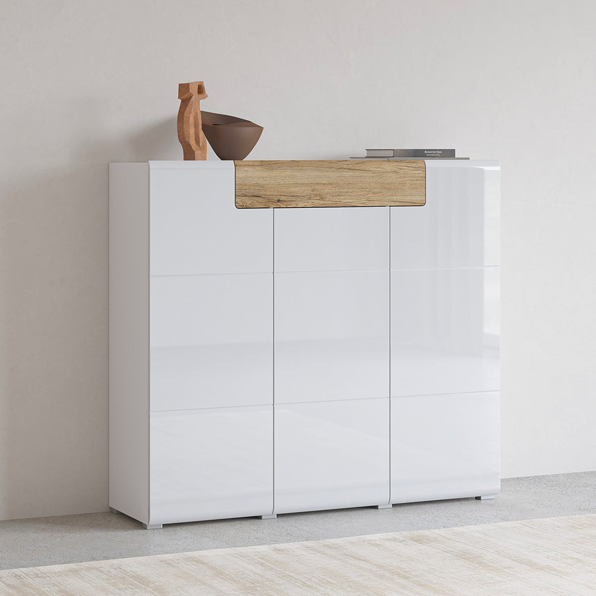 Buffet haut 3 portes 1 tiroir Jules Blanc et Bois