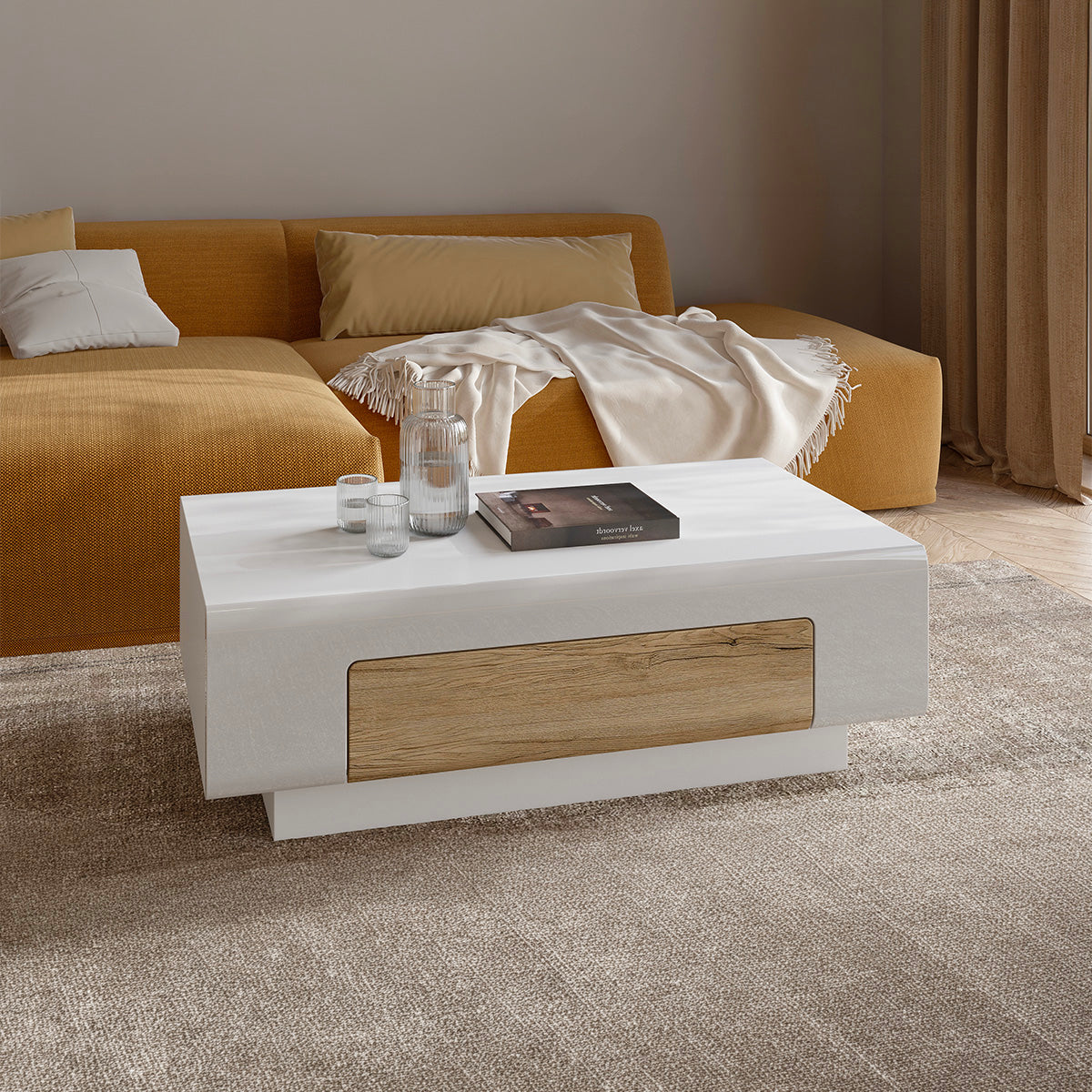 Table basse 1 tiroir Jules Blanc et Bois