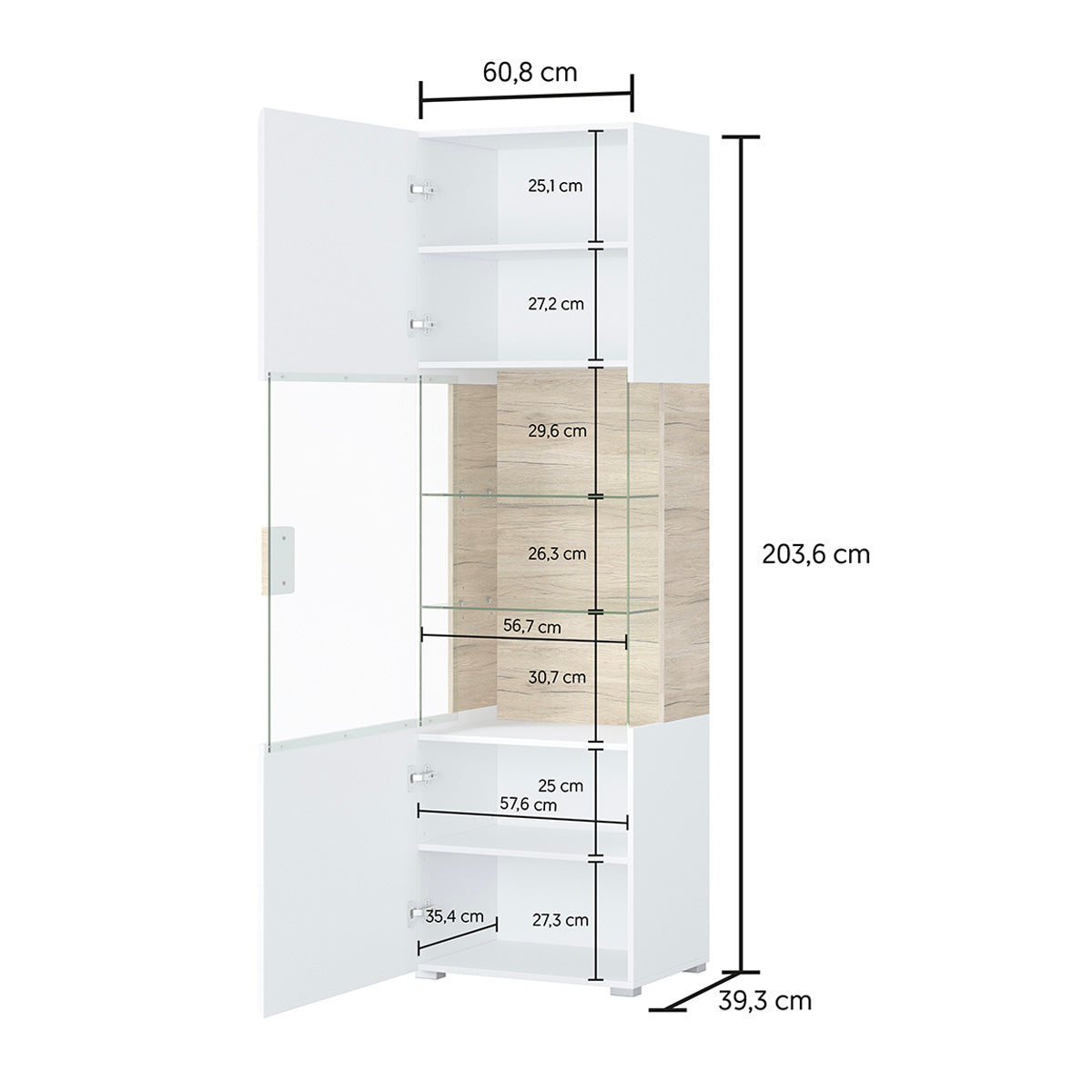 Vitrine 1 porte avec LED Jules Gris et Bois
