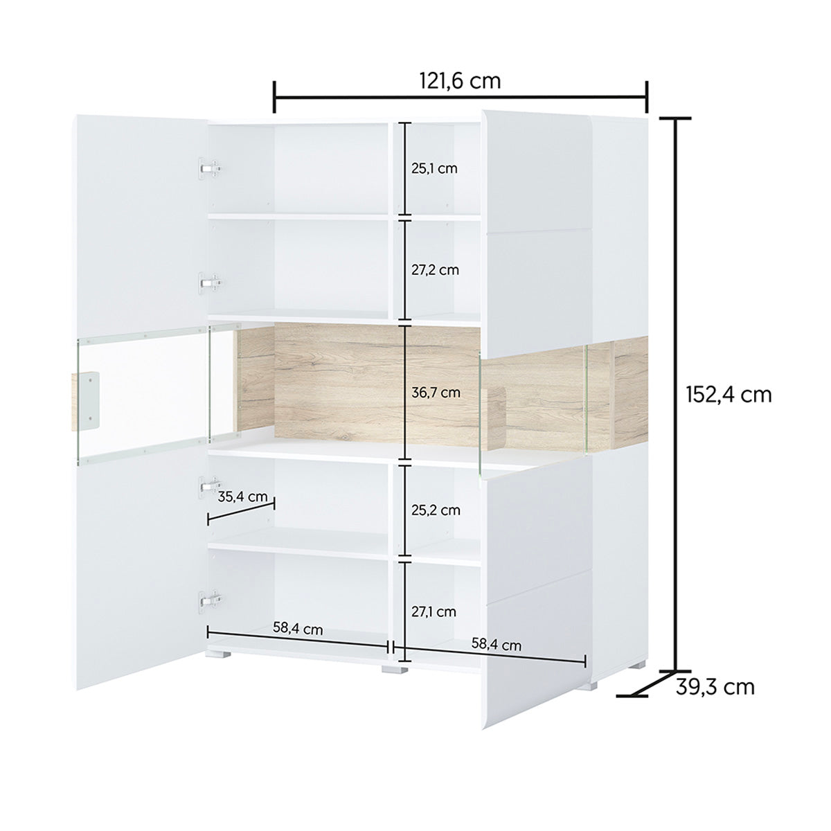 Vaisselier 2 portes avec LED Jules Blanc et Bois