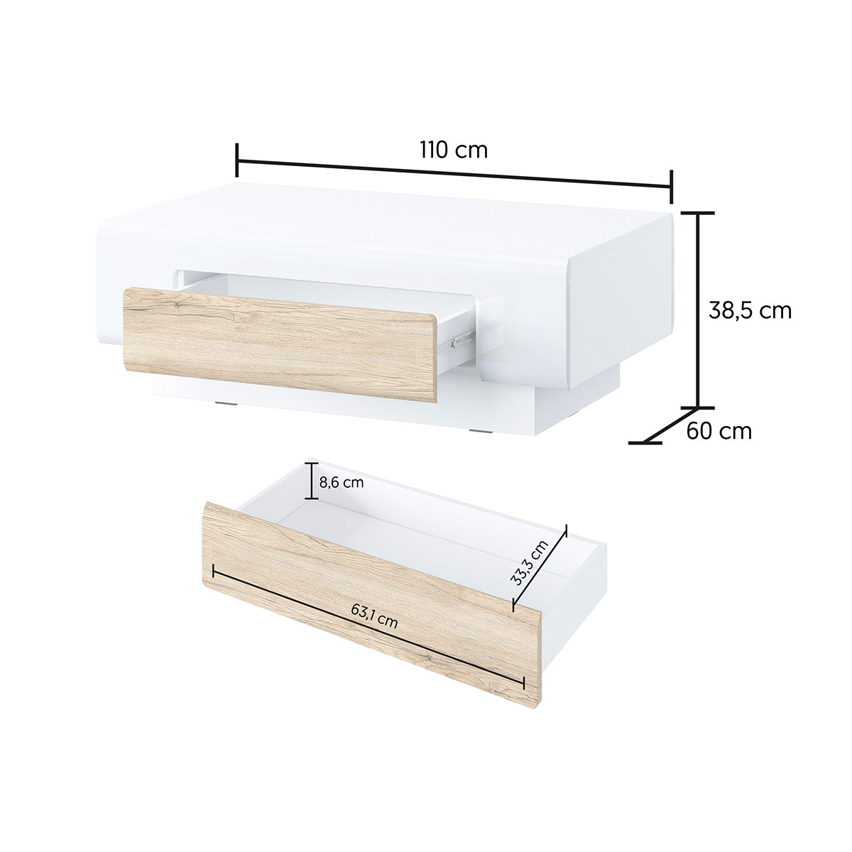 Table basse 1 tiroir Jules Blanc et Bois