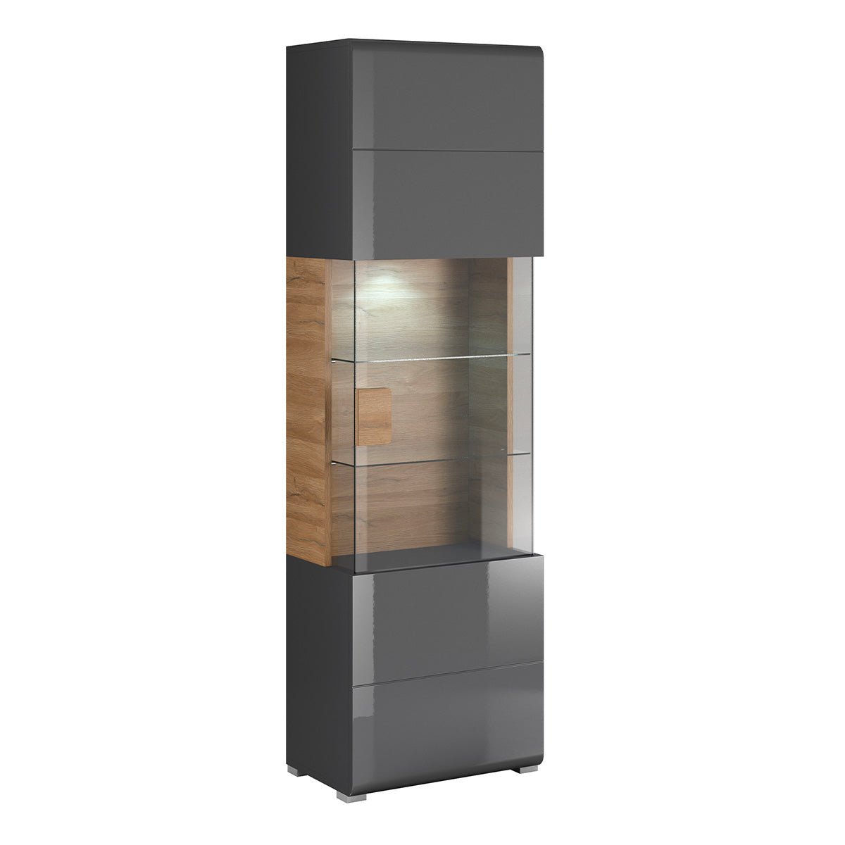 Vitrine 1 porte avec LED Jules Gris et Bois