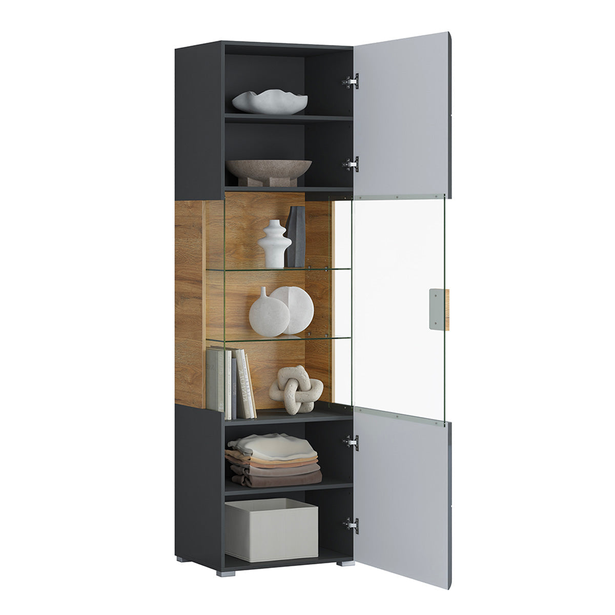 Vitrine 1 porte avec LED Jules Gris et Bois