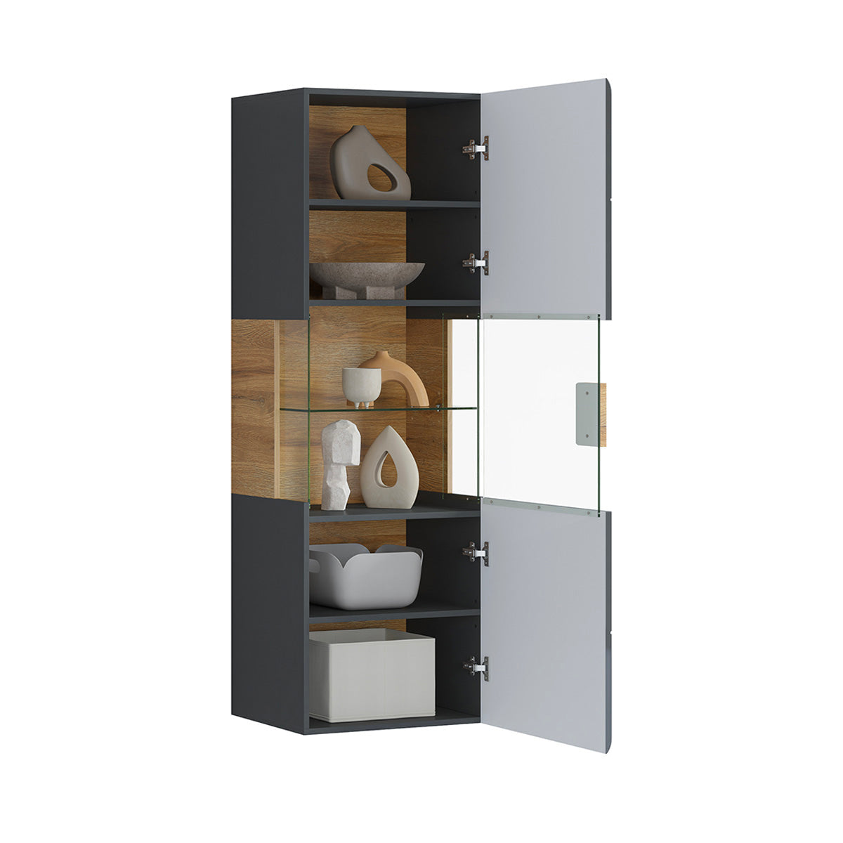 Vitrine murale 1 porte avec LED Jules Gris et Bois