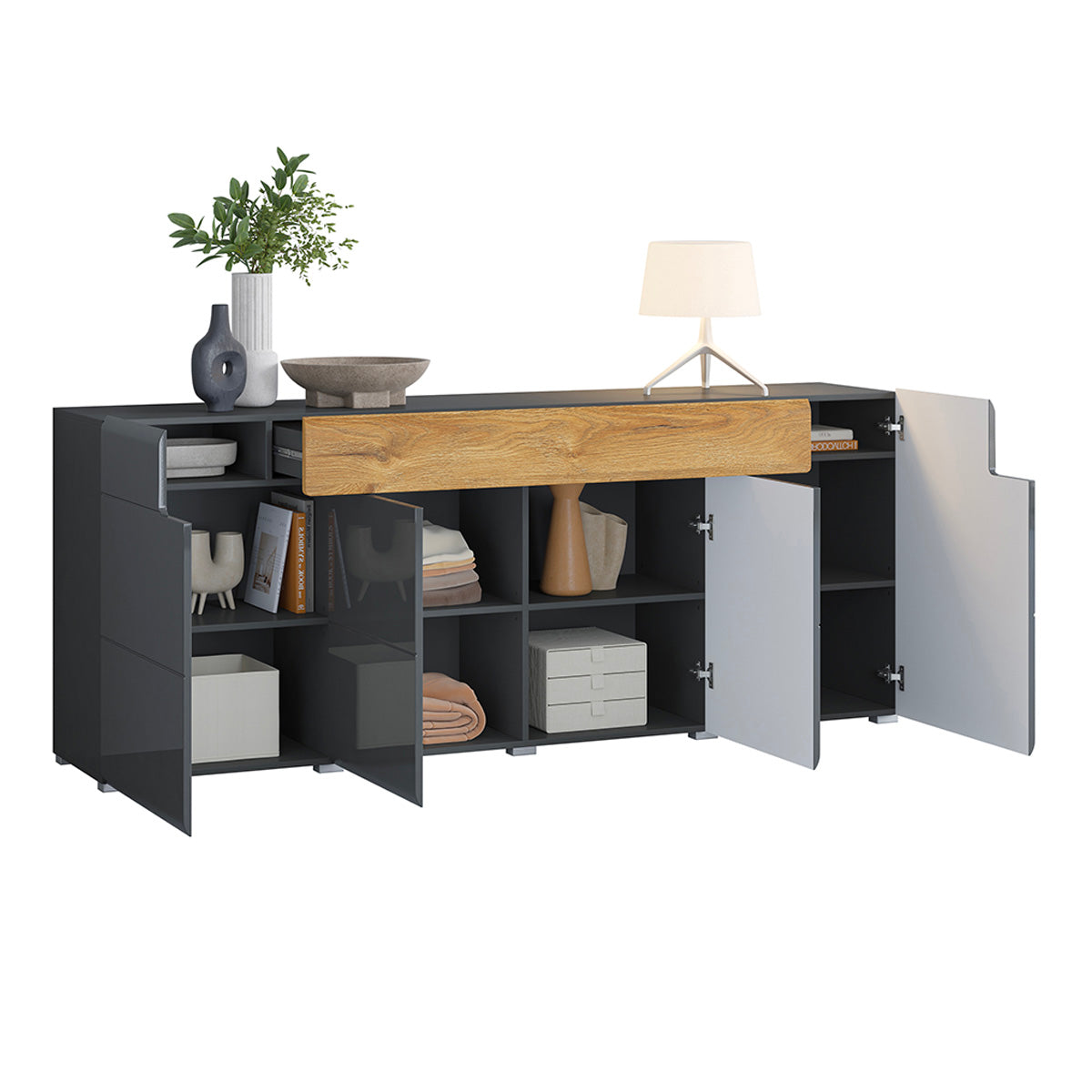 Buffet 4 portes 1 tiroir Jules Gris et Bois
