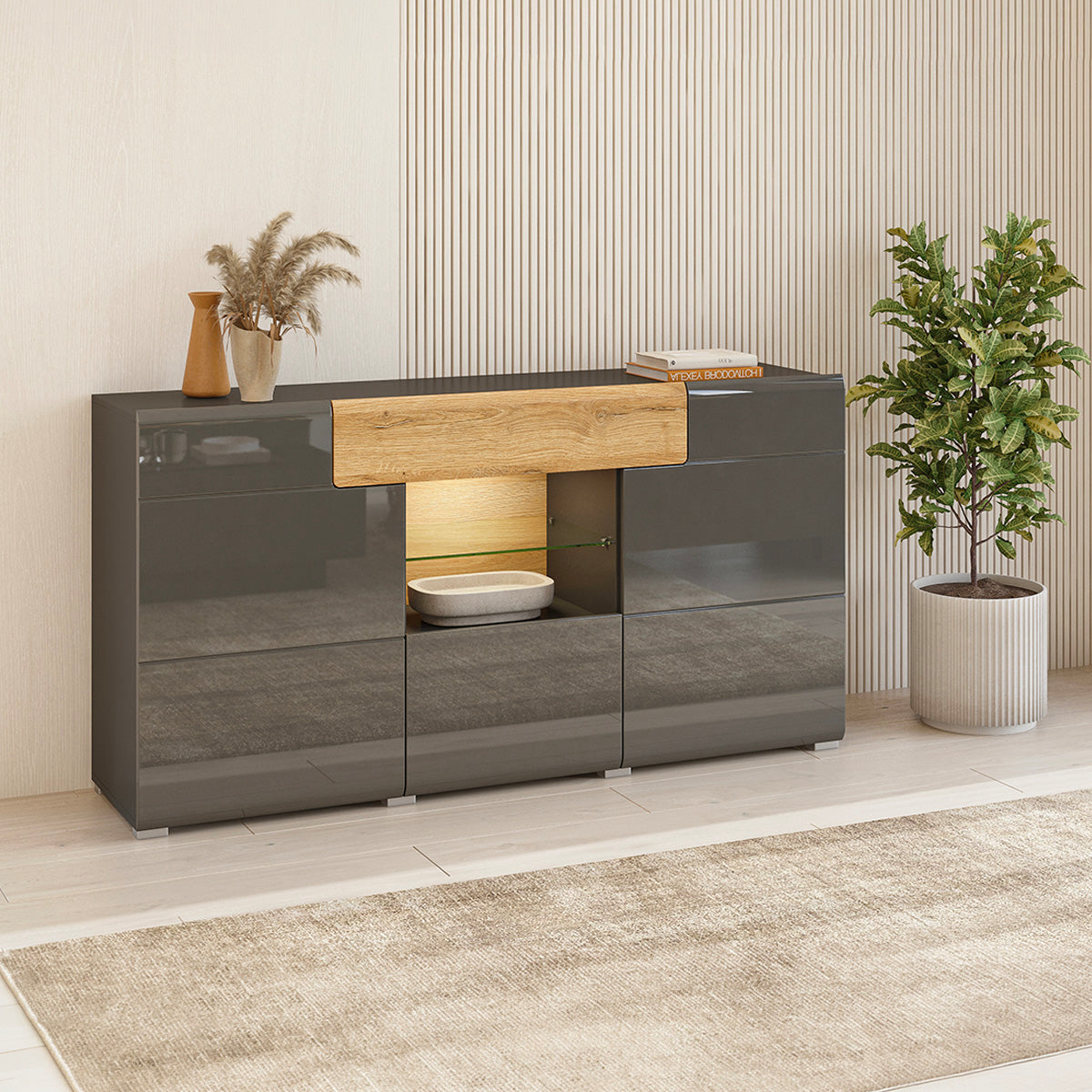 Buffet 3 portes 1 tiroir Jules Gris et Bois