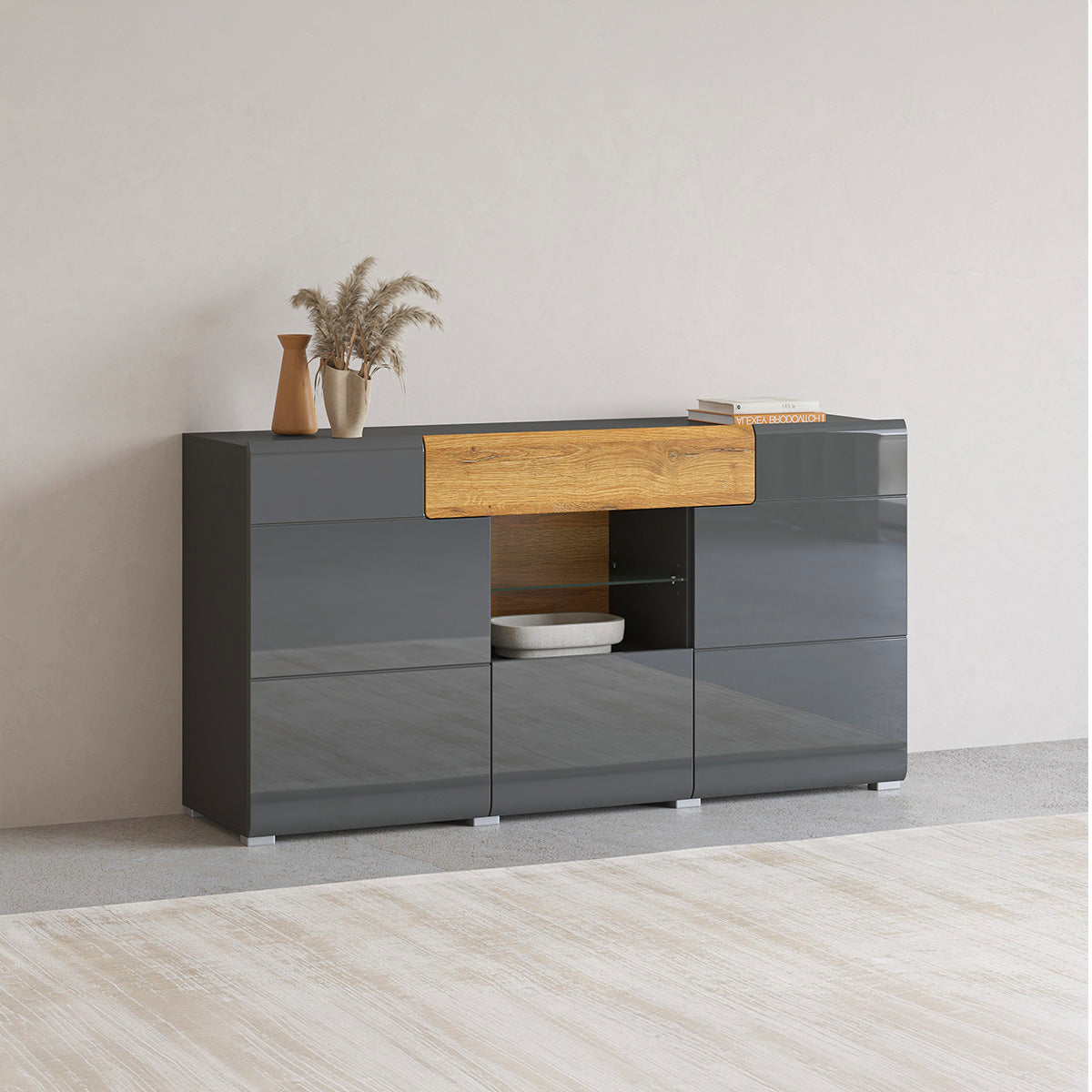 Buffet 3 portes 1 tiroir Jules Gris et Bois