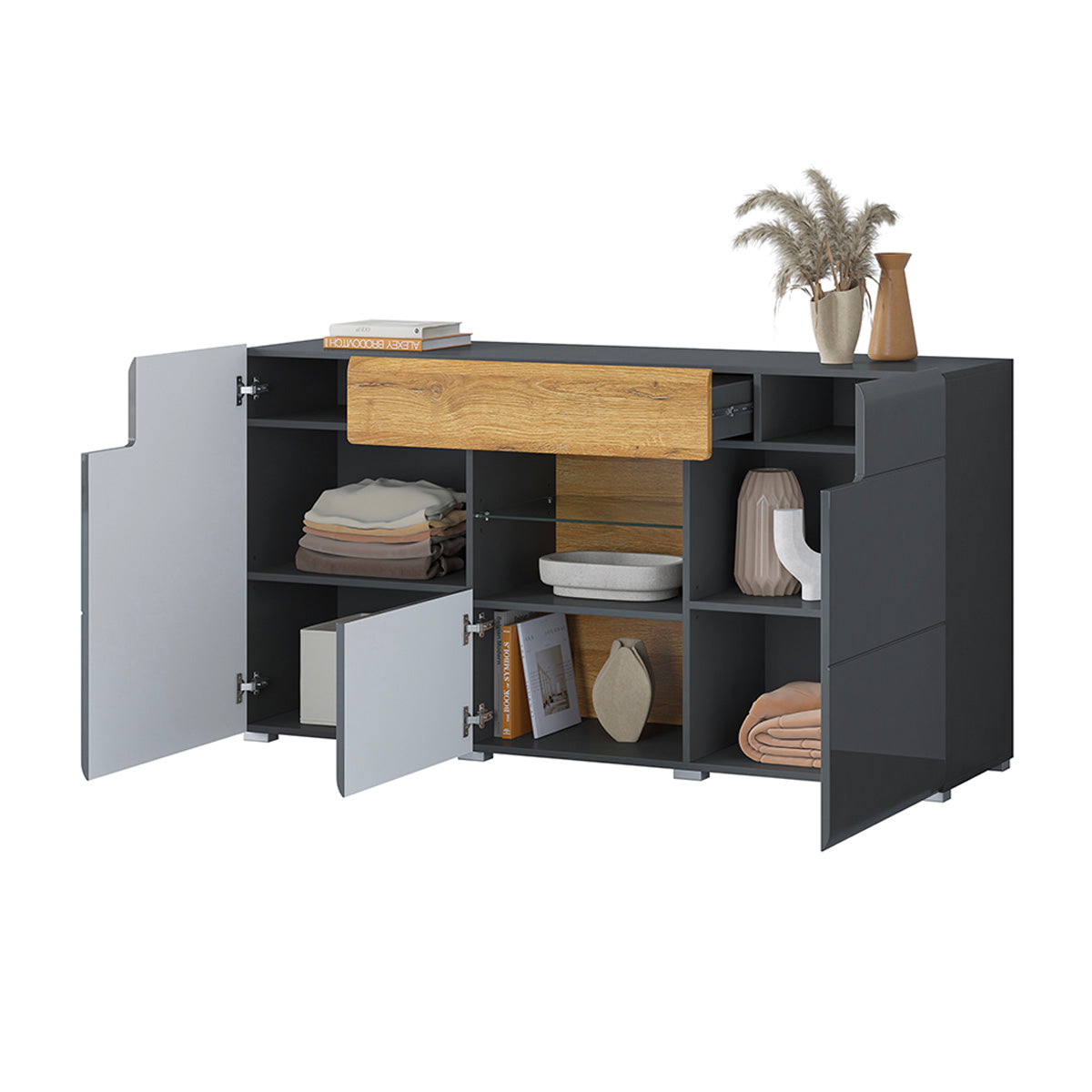 Buffet 3 portes 1 tiroir Jules Gris et Bois