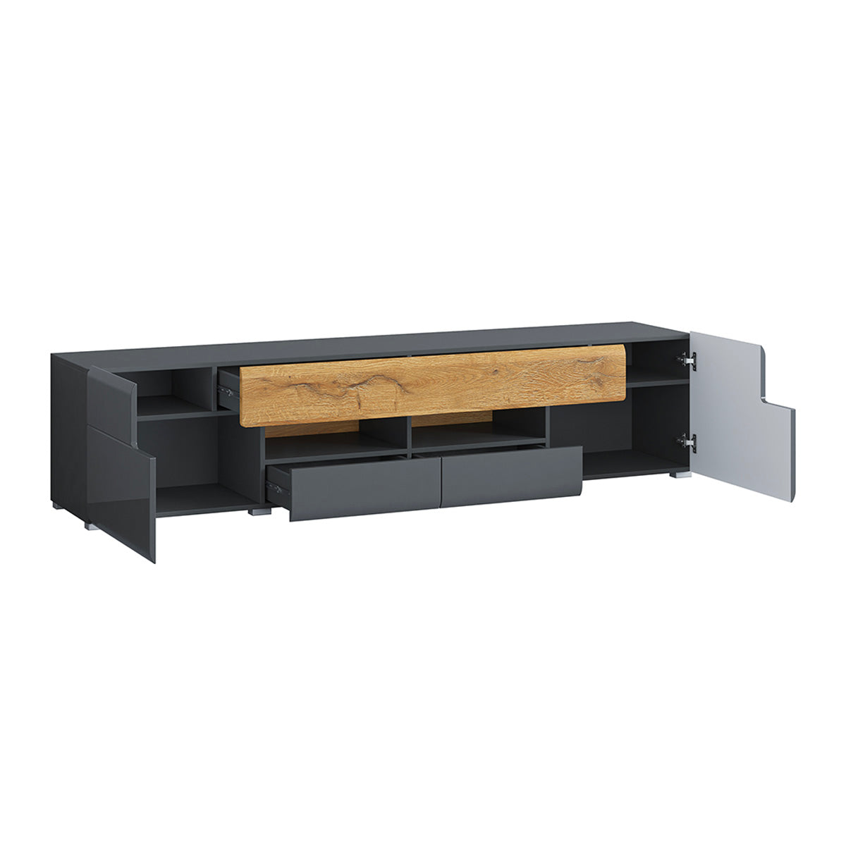 Meuble TV 2 portes 2 tiroirs 208 cm Jules Gris et Bois