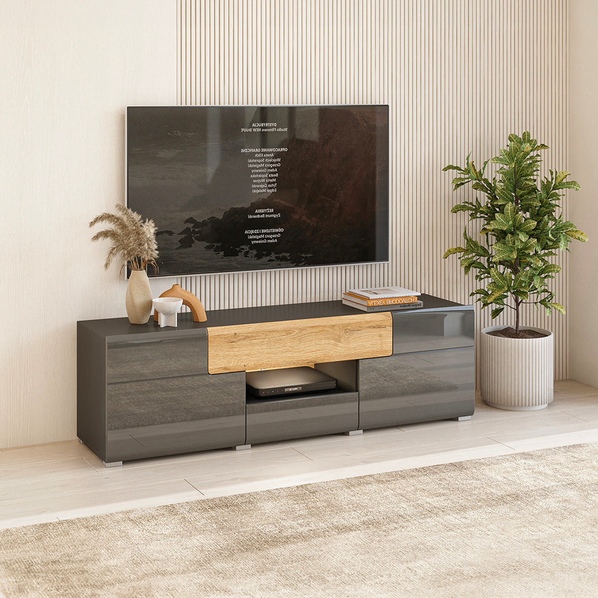 Meuble TV 2 portes 2 tiroirs 159 cm Jules Gris et Bois