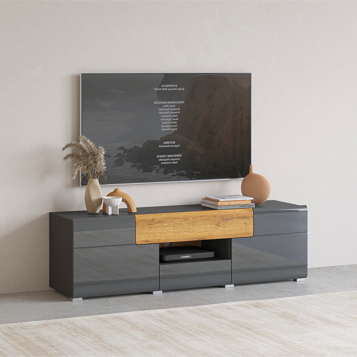 Meuble TV 2 portes 2 tiroirs 159 cm Jules Gris et Bois