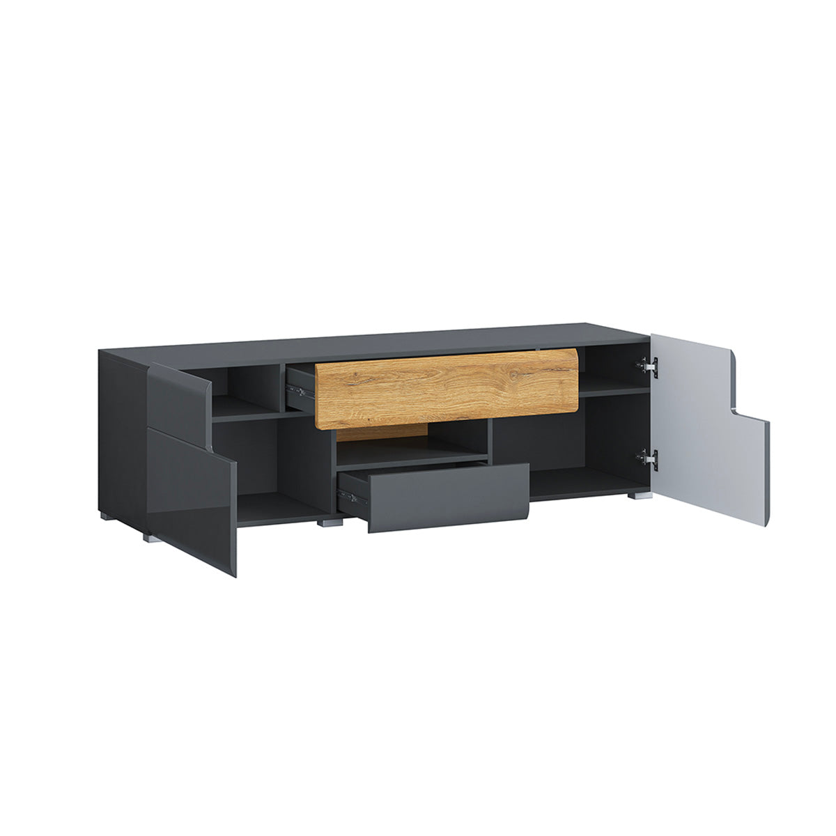 Meuble TV 2 portes 2 tiroirs 159 cm Jules Gris et Bois