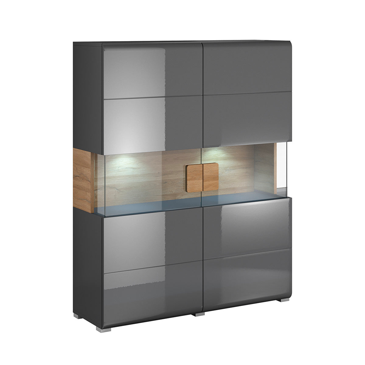 Vaisselier 2 portes avec LED Jules Gris et Bois