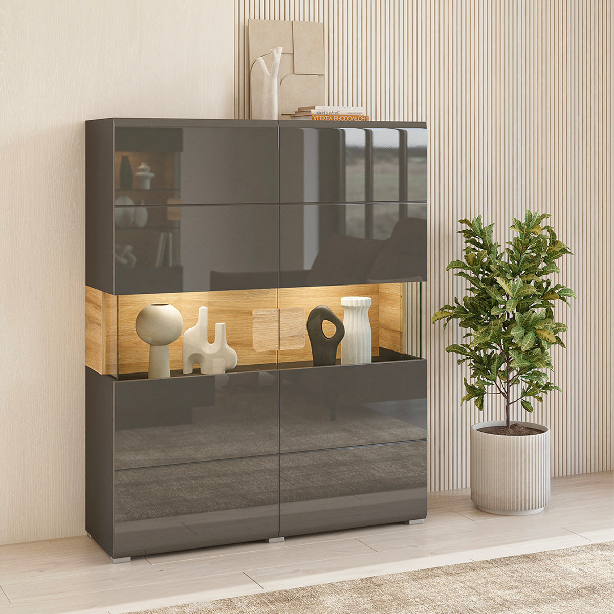 Vaisselier 2 portes avec LED Jules Gris et Bois