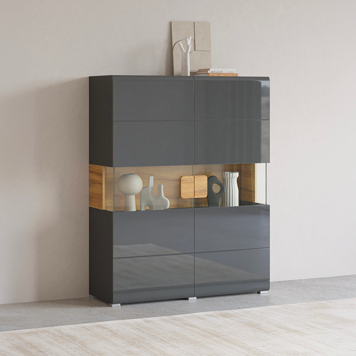 Vaisselier 2 portes avec LED Jules Gris et Bois