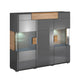 Buffet haut 3 portes 1 tiroir avec LED Jules Gris et Bois