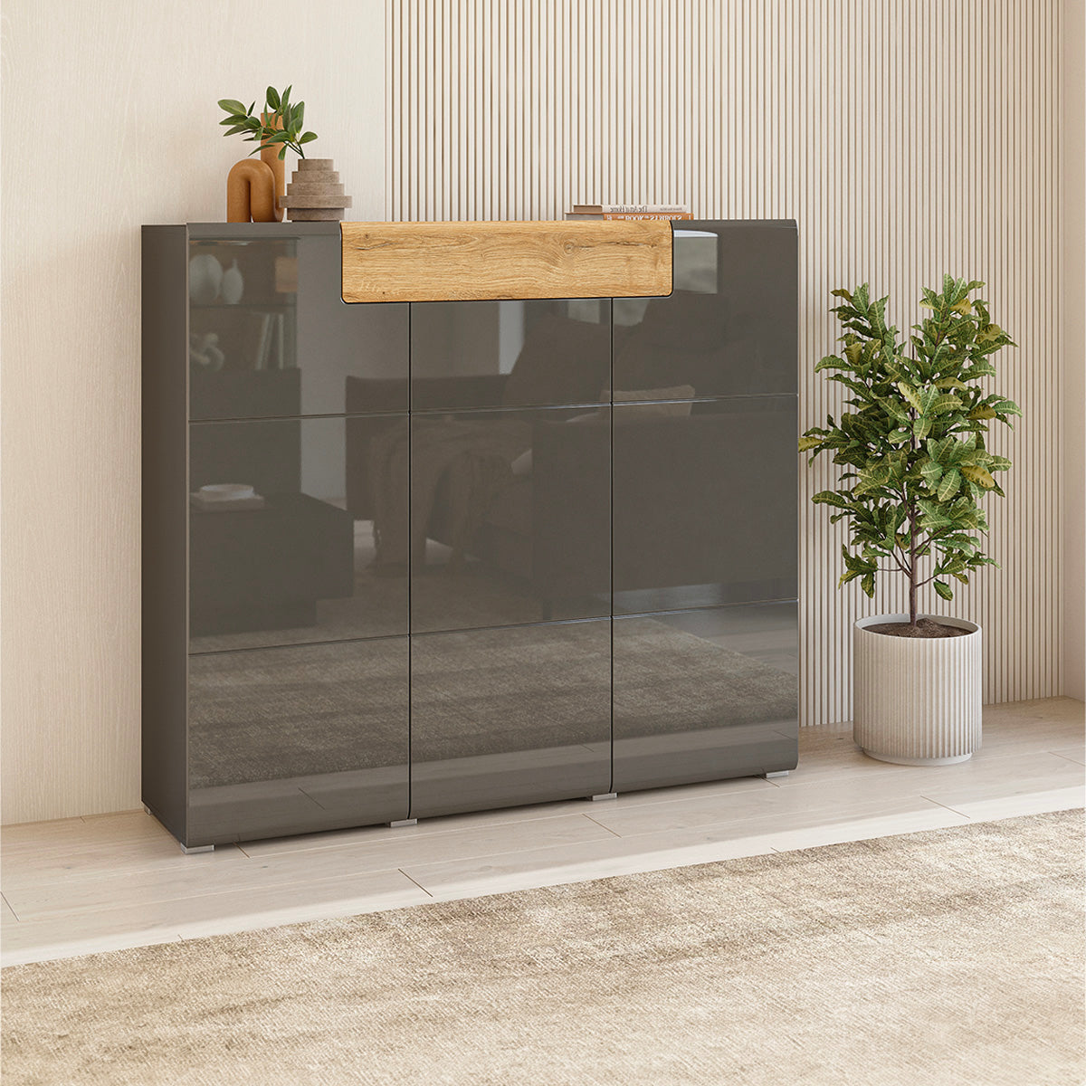 Buffet haut 3 portes 1 tiroir Jules Gris et Bois