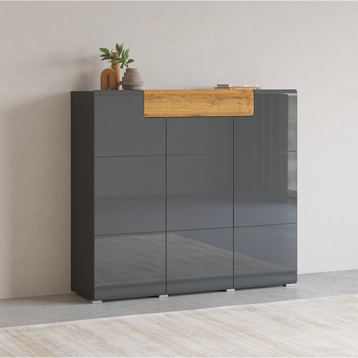 Buffet haut 3 portes 1 tiroir Jules Gris et Bois