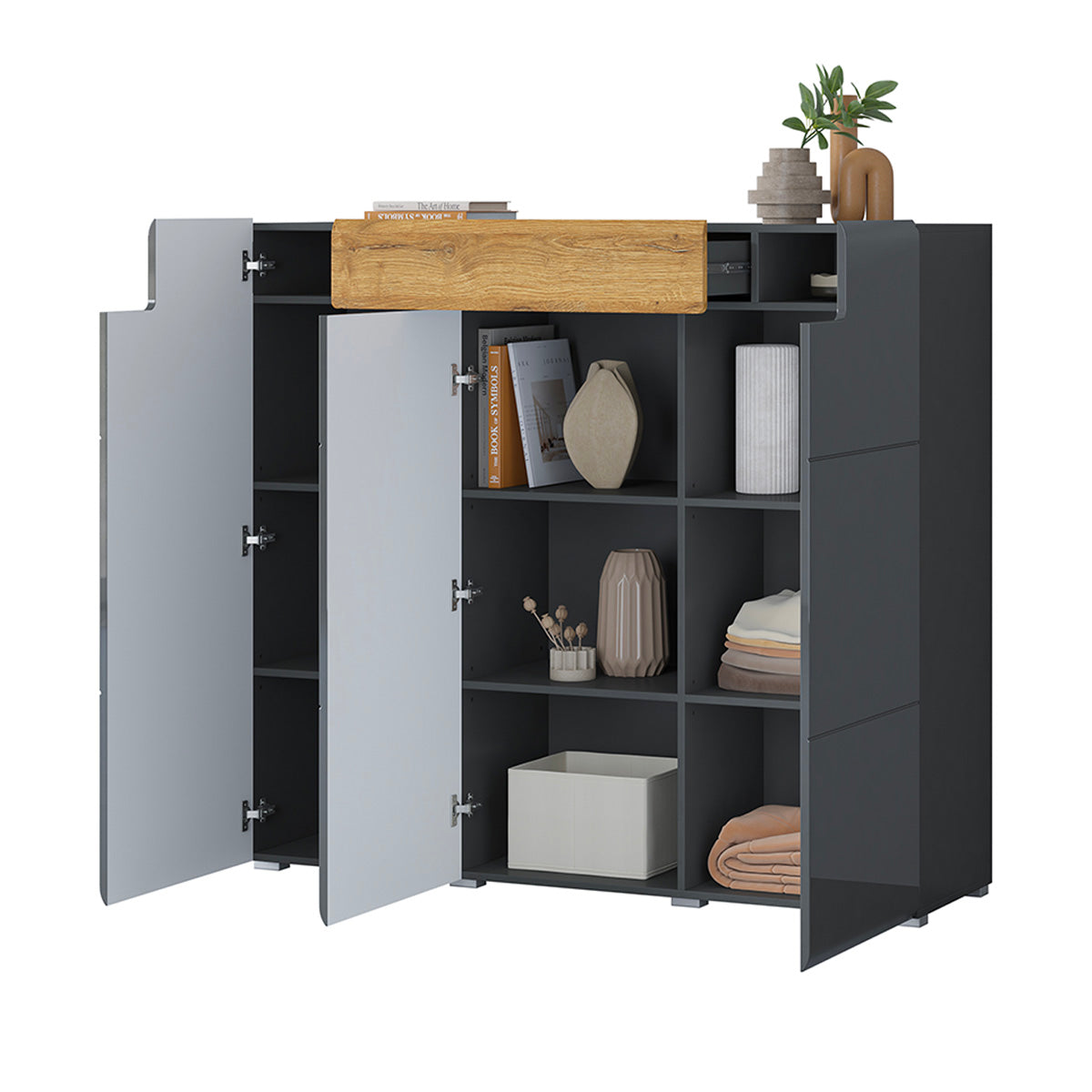 Buffet haut 3 portes 1 tiroir Jules Gris et Bois