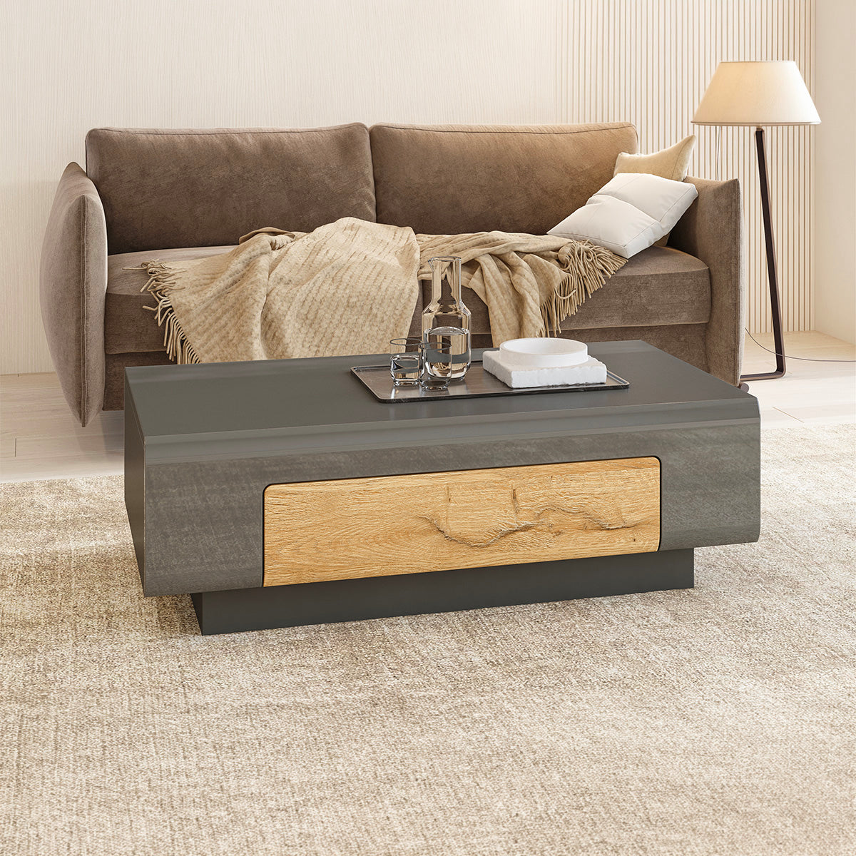 Table basse 1 tiroir Jules Gris et Bois