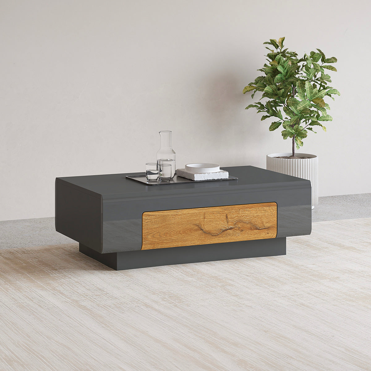 Table basse 1 tiroir Jules Gris et Bois
