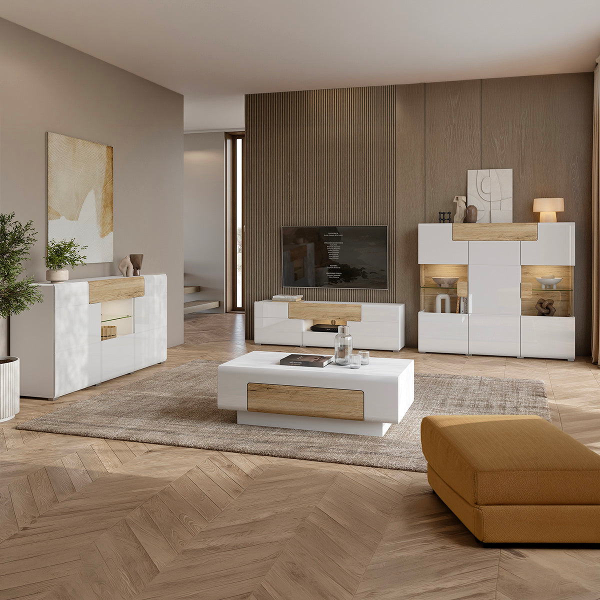Buffet haut 3 portes 1 tiroir Jules Blanc et Bois