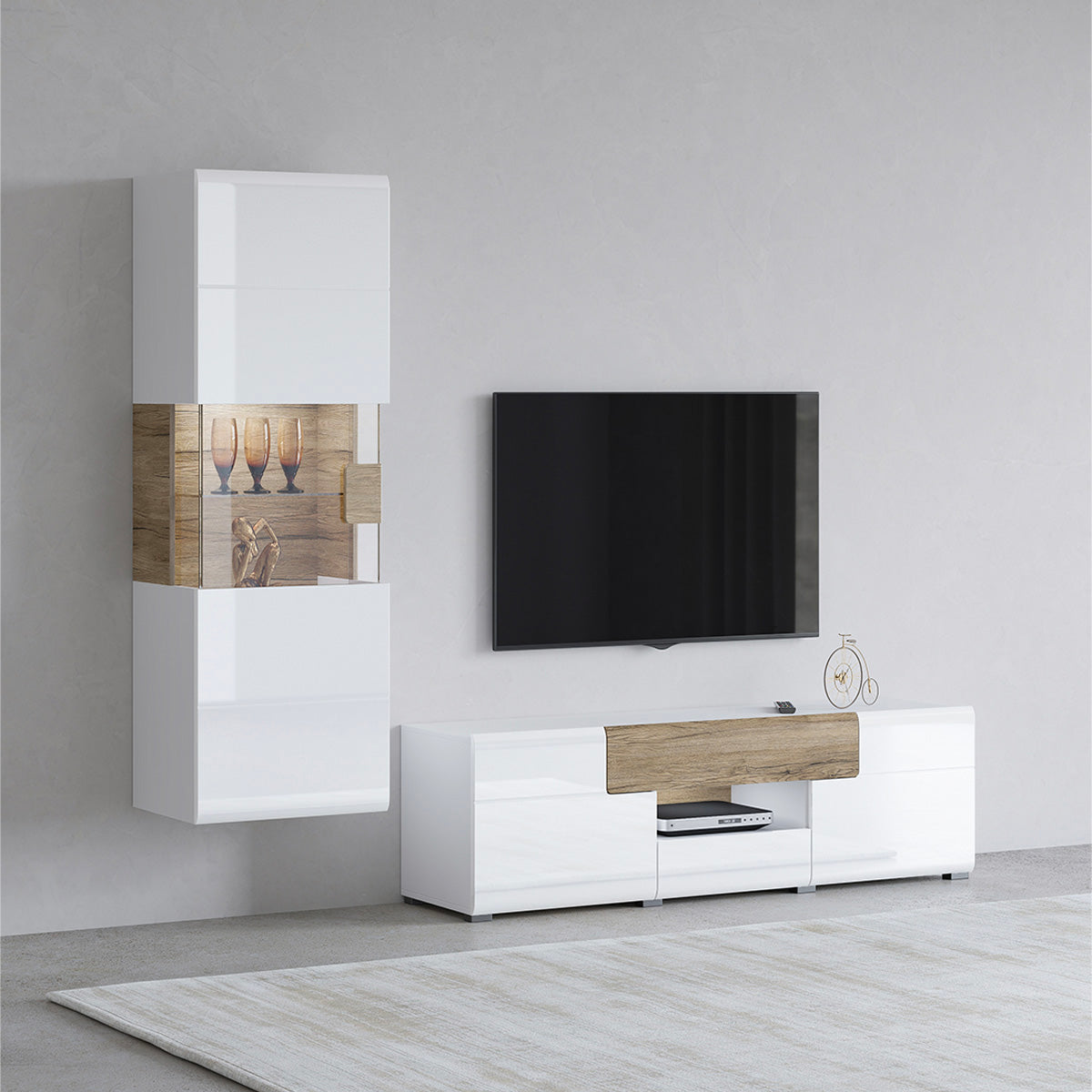 Meuble TV 2 portes 2 tiroirs 159 cm Jules Blanc et Bois