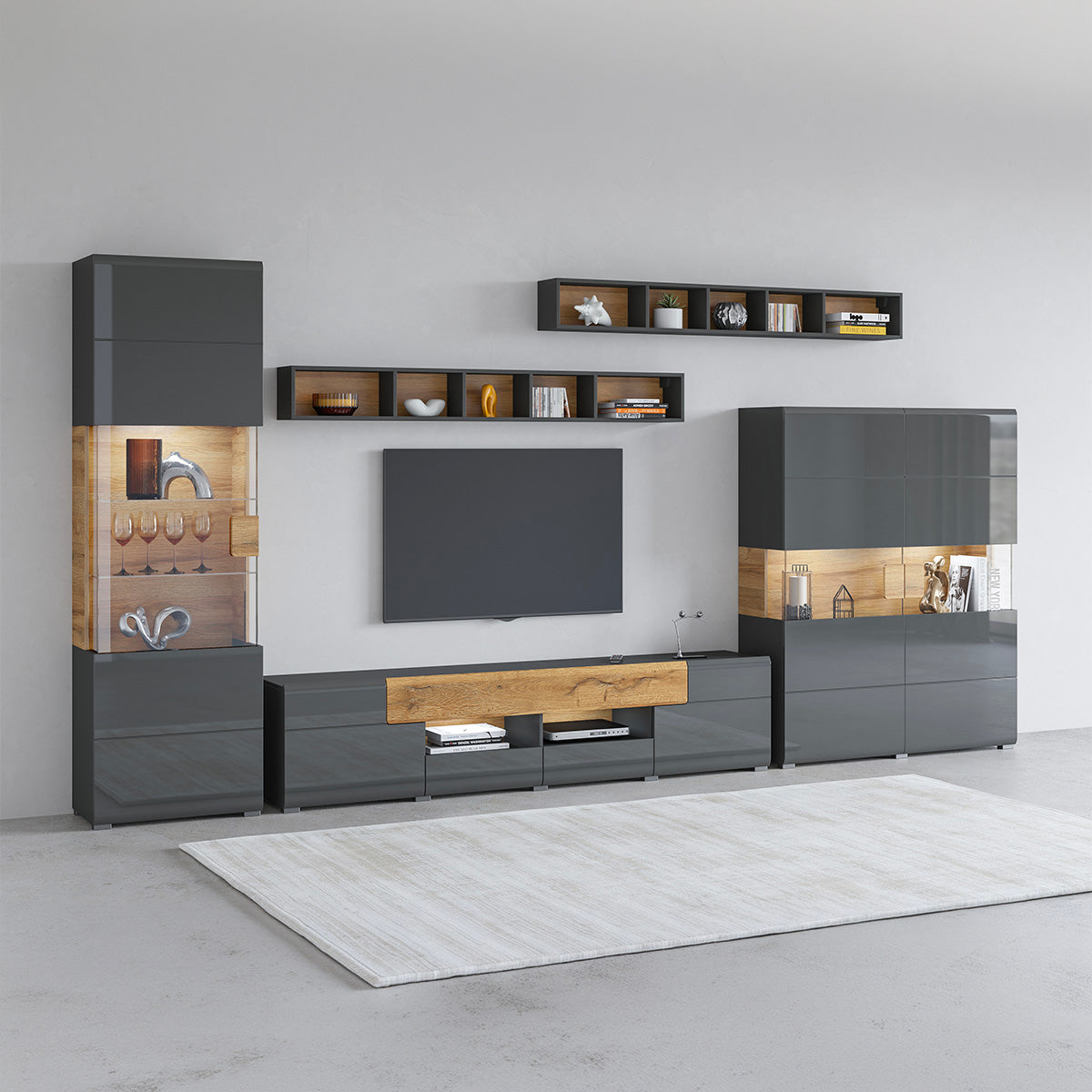 Vitrine 1 porte avec LED Jules Gris et Bois
