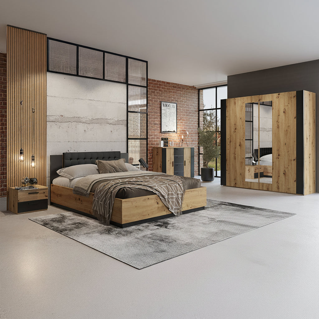 Lit 160x200 sommier inclus Alec Bois et Noir