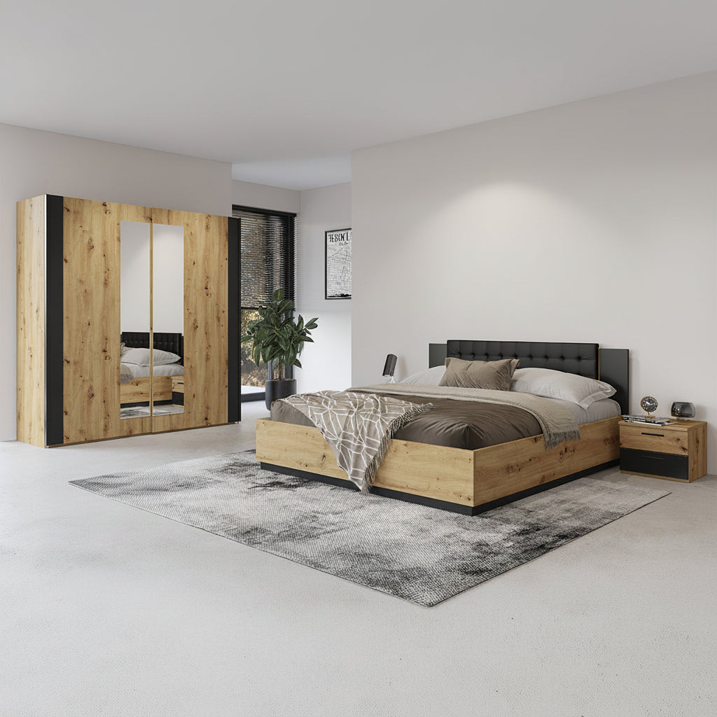 Lit 160x200 sommier inclus Alec Bois et Noir