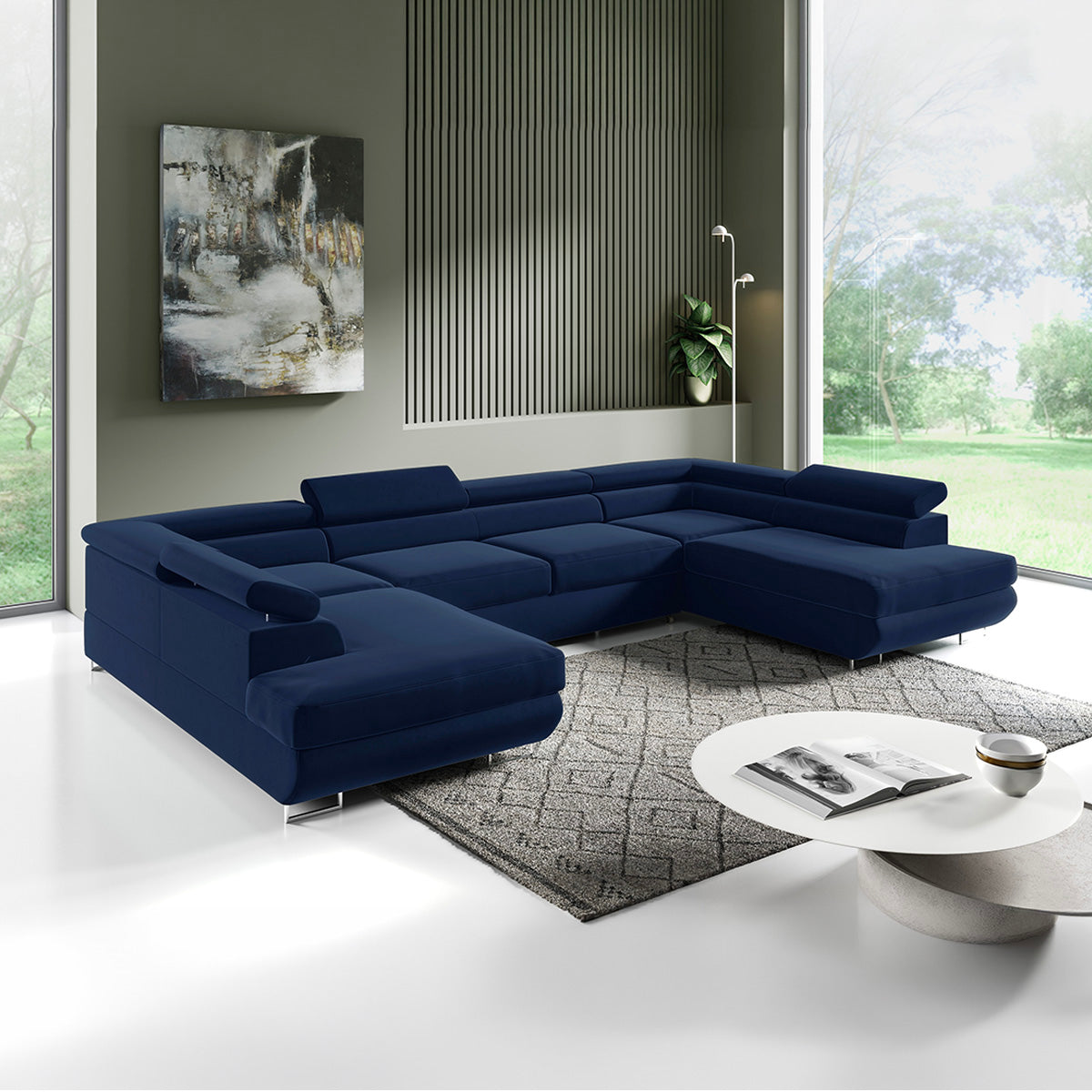 Canapé en U 5 places convertible avec coffre Lyam Bleu marine
