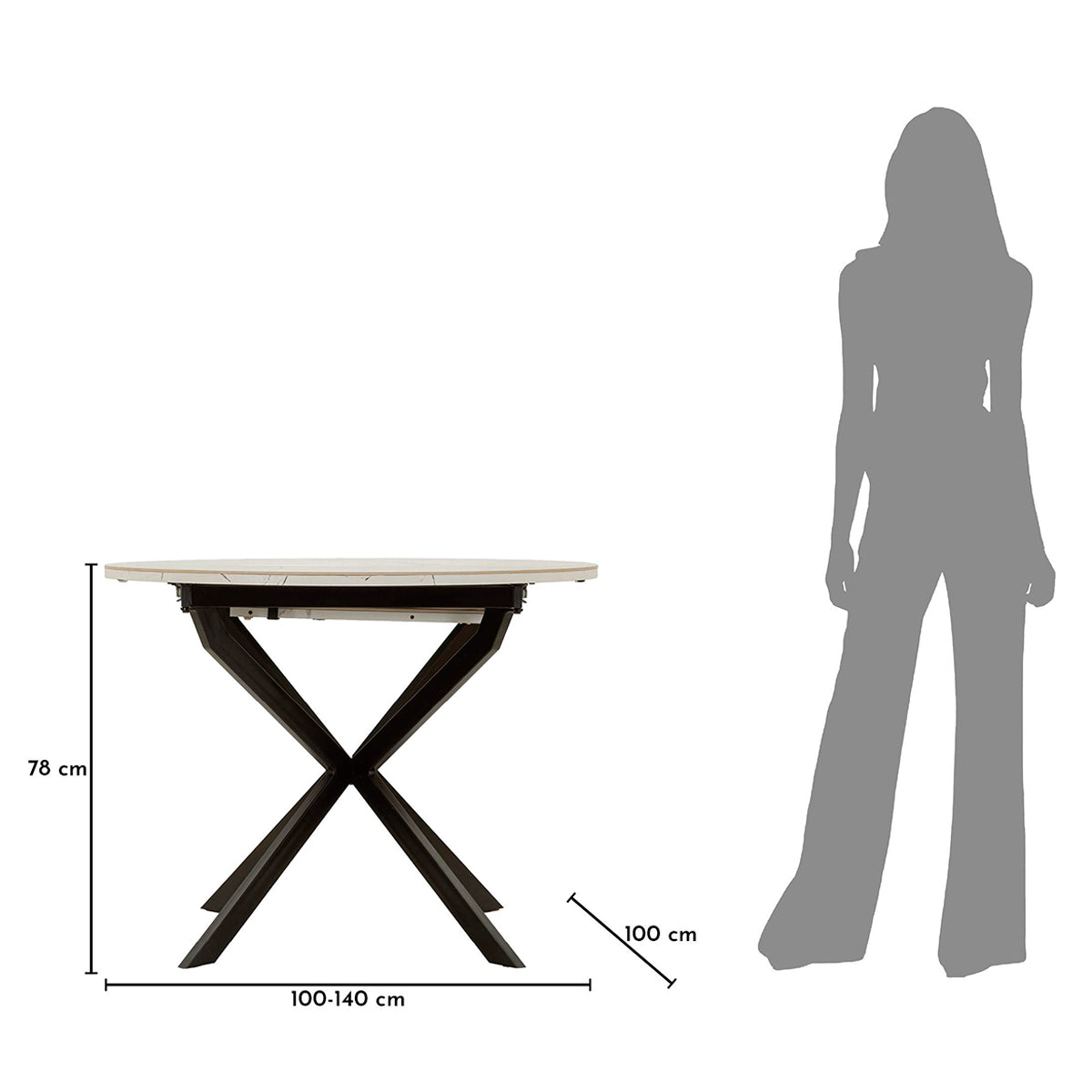 Table à manger ronde extensible 2 à 4 personnes en céramique Mabel Blanc et Noir