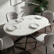 Table à manger ronde extensible 2 à 4 personnes en céramique Mabel Blanc et Noir
