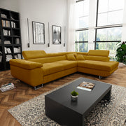 Canapé d'angle convertible droit 4 places coffre Martin velours côtelé Jaune