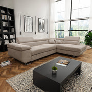 Canapé d'angle convertible droit 4 places coffre Martin velours côtelé Taupe